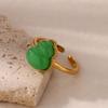Stainless Steel Gold Color Rings For Women Vintage Green Gourd Adjustable Opening Ring Female Wedding Aesthetic Jewerly Gift