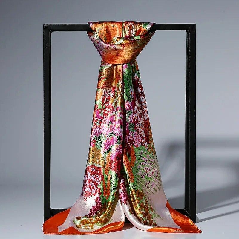 90x90cm Fashion Silk Satin Scarf For Women Headband Square Shawls and Wraps Neck Scarfs EMA