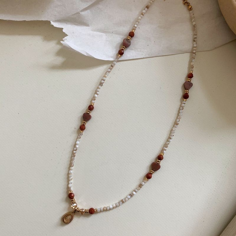 French Ethnic Style Color Stone Beaded Fashion Retro Style Easiest for Match Sense Necklace Clavicle Necklace for Women