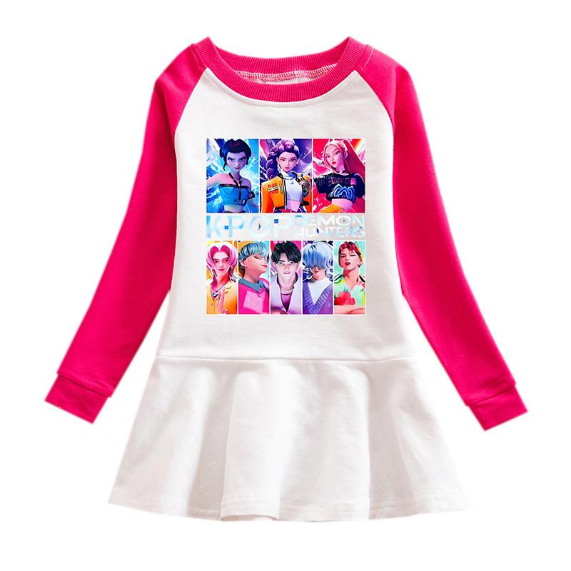 Girls Cartoon Kpop Rumi Zoey Mira Hunters Print Pleat Mesh Dress