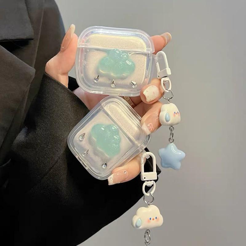 

Small Fresh Apple Earphone Cover Suitable Airpods4 Generation Water Diamond Airpodspro Cloud Star Pendant Transparent AirPods Pro 2