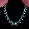 Luxury Necklace with Glass Body Emerald and High Carbon Diamond for Women Elegant Banquet Dress Jewelry Set