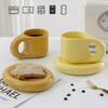 1Set 350ml Ceramic Coffee Chubby Mug Saucer Set Creative Cute Fat Handle Cup with Saucer for Office and Home Room Decor