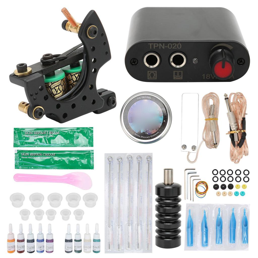 Complete Tattoo Kit Professional Tattoo Starter Kit Coil Machine 10 Ink Grommet Tattoo Supplies for