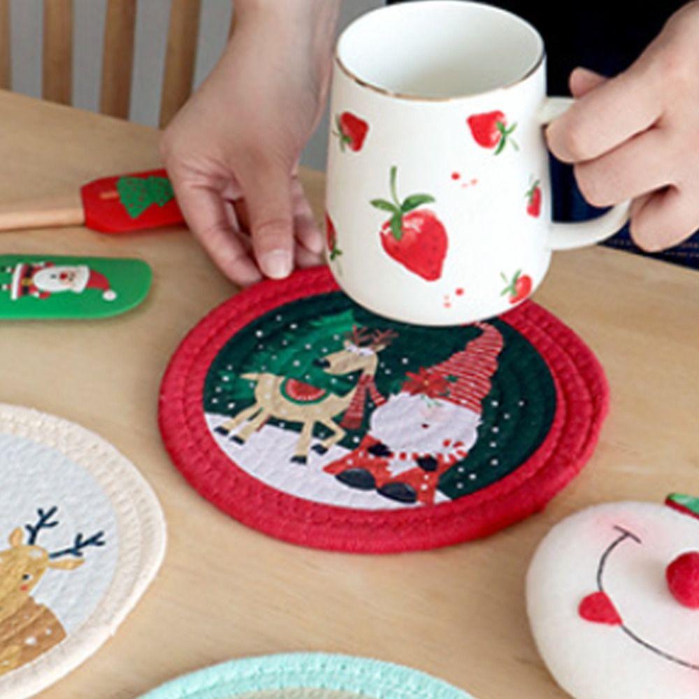 Anti-scalding Coaster Heat Insulation Pot Pad Christmas Woven Cotton Placemat  Table Decoration