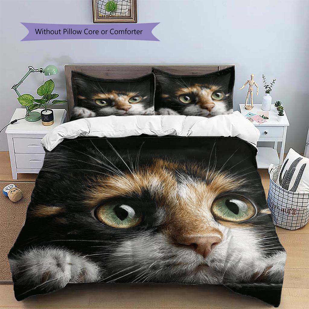 Calico Cat Pattern Bedding Home Decoration Birthday Gift (1 * duvet cover + 2 * pillowcase, without core)
