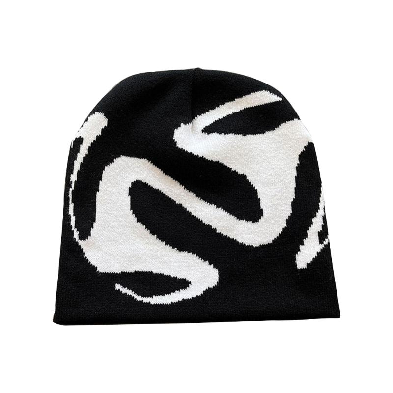 Jacquard Gothic Pattern Handmade Elastic Hat Soft Winter Warmer Knitted Hat Cold Winter Presents for Students Teenagers