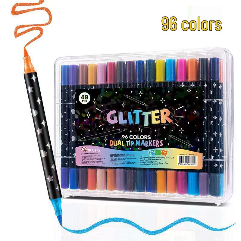 Double-Ended Glitter Marker Pen: Soft-Tip Watercolor Pen for Journaling & Painting, Non-Toxic & Washable, Ideal for Kids