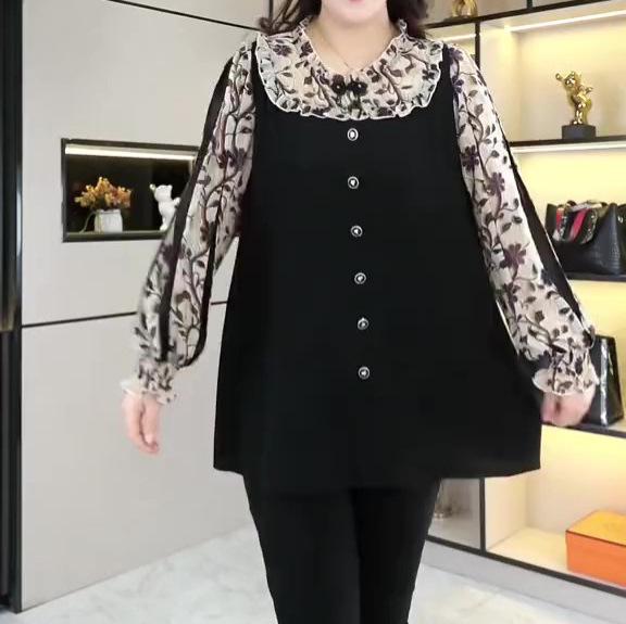

2025 Chic Vintage Floral Plus Size A-Line Chiffon Blouse XL (120-140 catties)