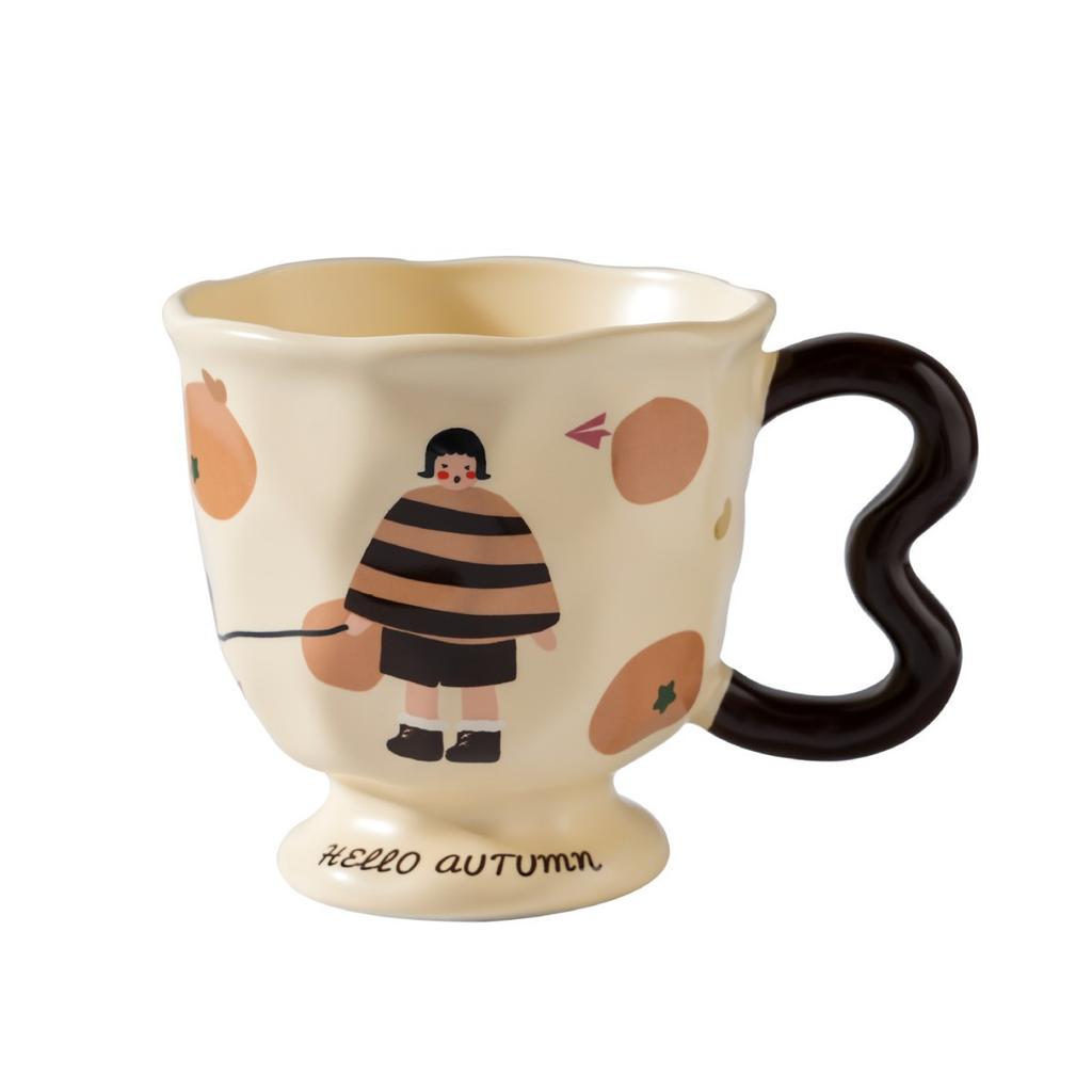Creative Cartoon Retro Family Goblet Mug Ceramic Cup High Looking Afternoon Tea Cup Souvenir Coffee