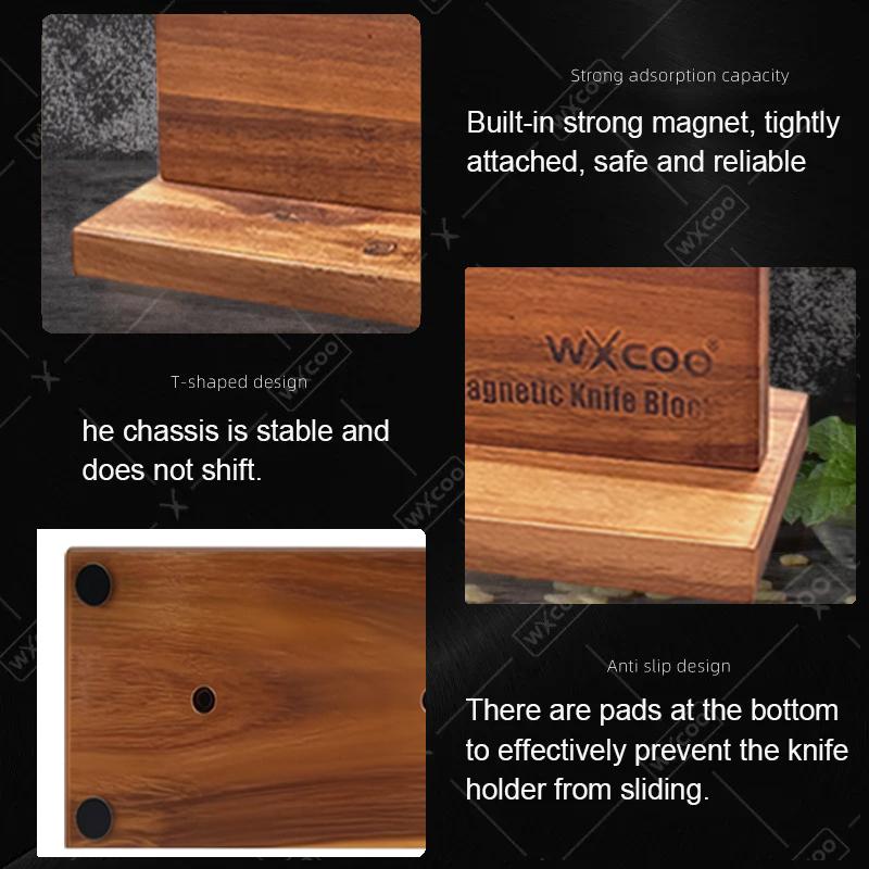 Multifunctional Magnetic Knife Holder Kitchen Knife Block Storage with Enhanced Strong Home Magnetic Stands Acacia Wooden