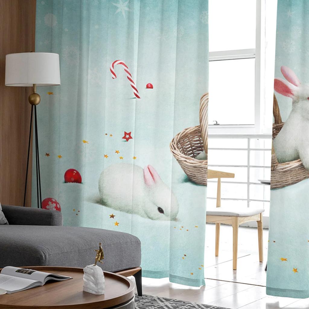 Rabbit Snowflake Cute Tulle Window Curtain for Livingroom Printed Sheer Curtain Home Decor Window Panels Chiffon Drapes