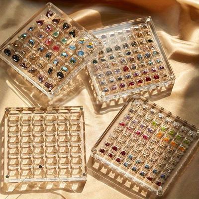 36/64/100 Squares 1pc Acrylic Seashell&Nail Art Decoration&Stone Display Box,Transparent Small Craft Container Storage Box .