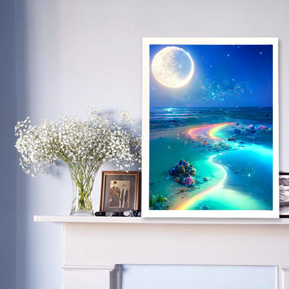 5d Diamond Painting Full Drill Moon Seaside Landscape Home Decor Embroidery Mosaic Beachfantasy Home Decor