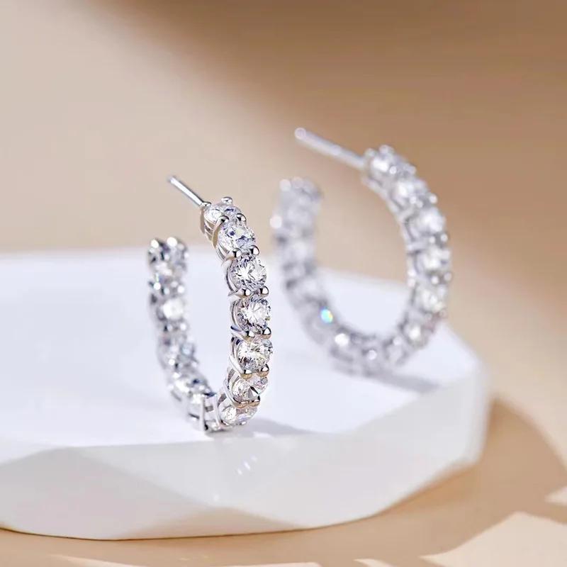 CAOSHI Trendy Silver Color Shiny Zirconia Hoop Earrings for Women Versatile Accessories for Engagement Ceremony Fashion Jewelry