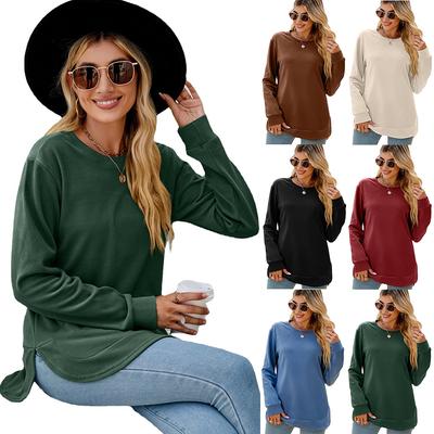 2024 European And American Autumn And Winter New Round Neck Irregular Hem Long Sleeved T-Shirt Loose Casual Top For Women