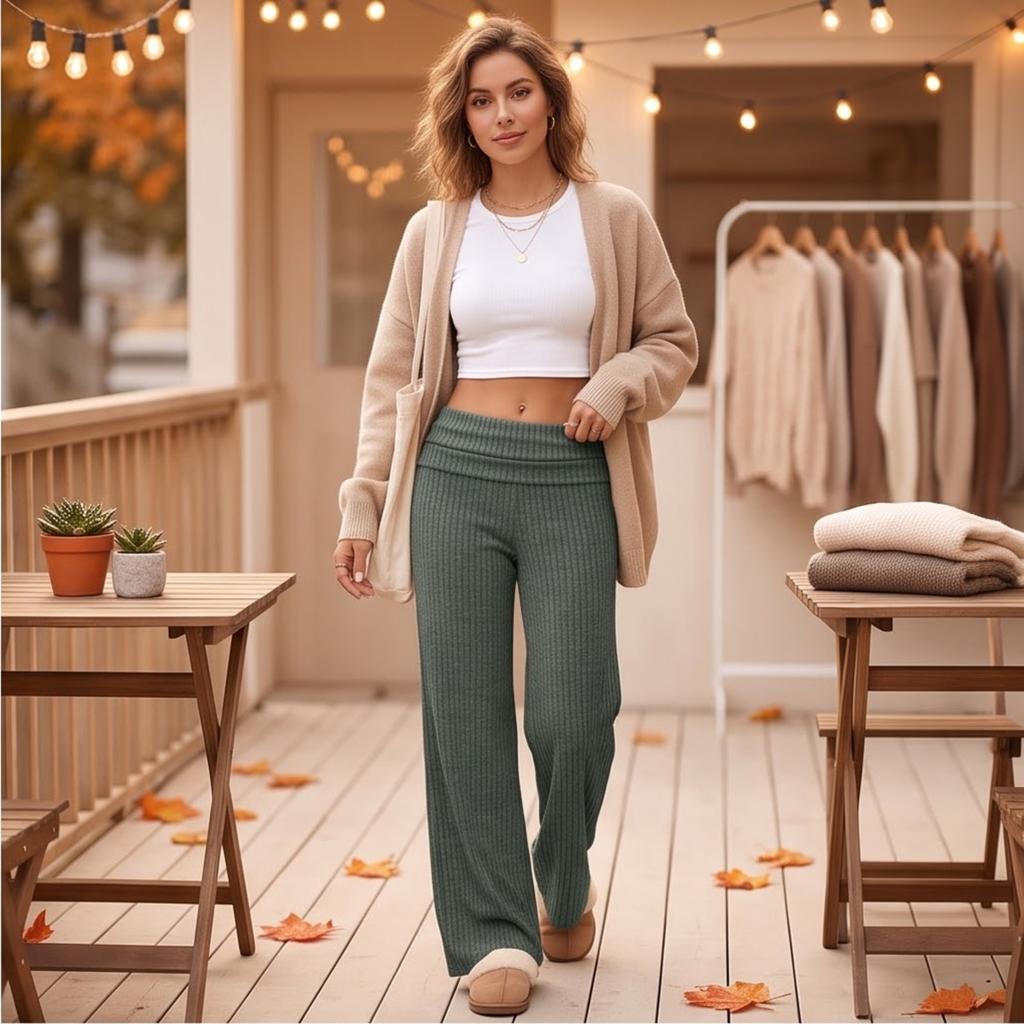 Women's High Waist Wide Leg Pants Color Soft Casual Trousers