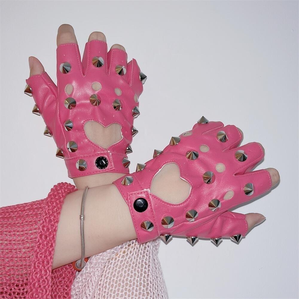 Fingerless Rivet Gloves PU Leather Patent Leather Gloves Unisex Half-palm Gloves Girls