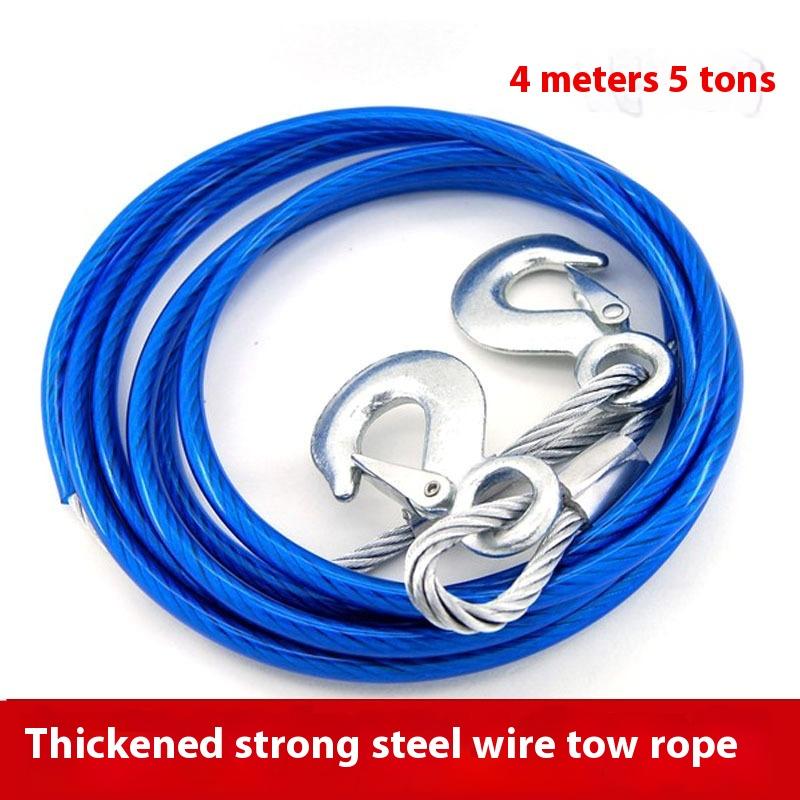 1Pcs 3-7 Tons Steel Wire Tow Ropd Traction Roping Trailer Pulls Rope With Hooks Car Tow Rope Auto Emergency Tools