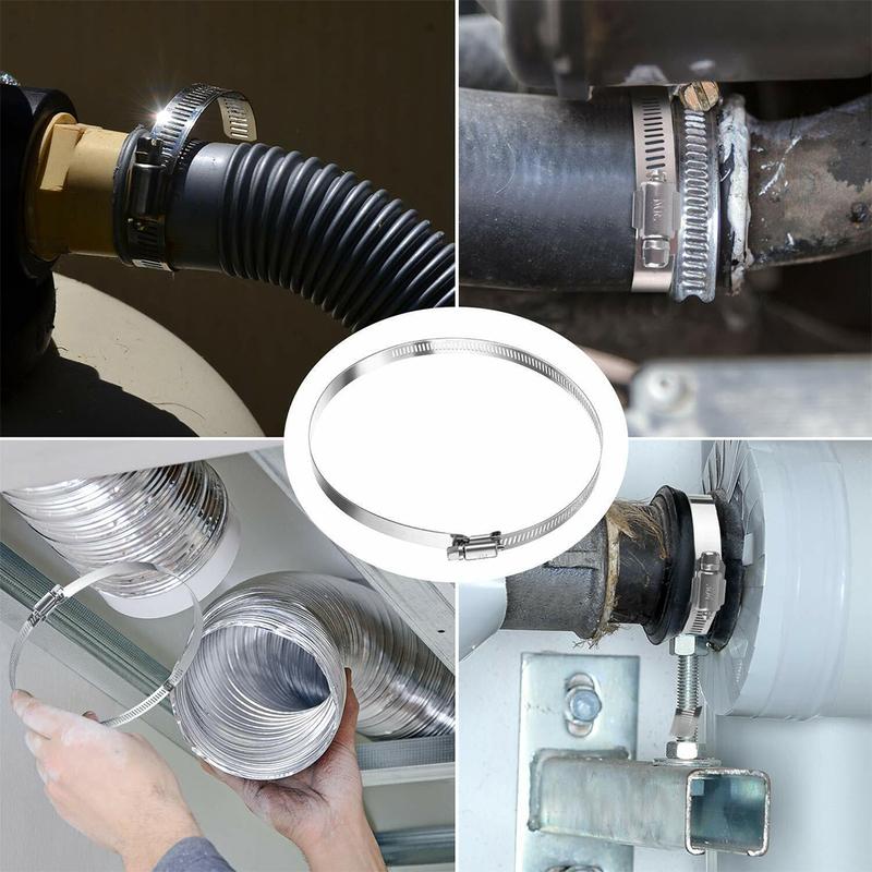6pcs/set 8inch Adjustable Duct Hose Fixing Clamp Worm Gear Clip Stainless Steel Fit For 194-220mm Car Pipes Silver