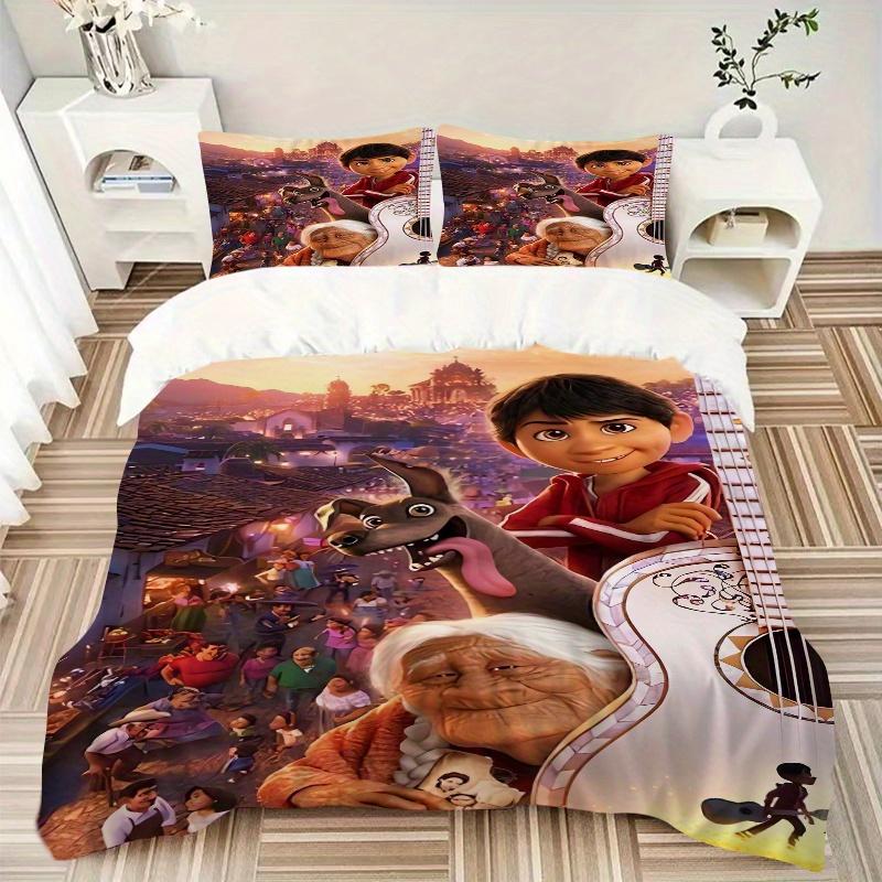 3pcs Coco Vibrant Movie Characters Bedding Set, Includes Quilt Cover and Pillowcases, Suitable for All Seasons, Machine Washable, Ideal Gift