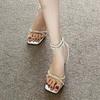Fashion Women Sandals Casual Anti-slip 2025 Buckle Ankle-wrap Party Sandals Women Crystal Narrow Strap Fashion Thin Heels Shoes Female
