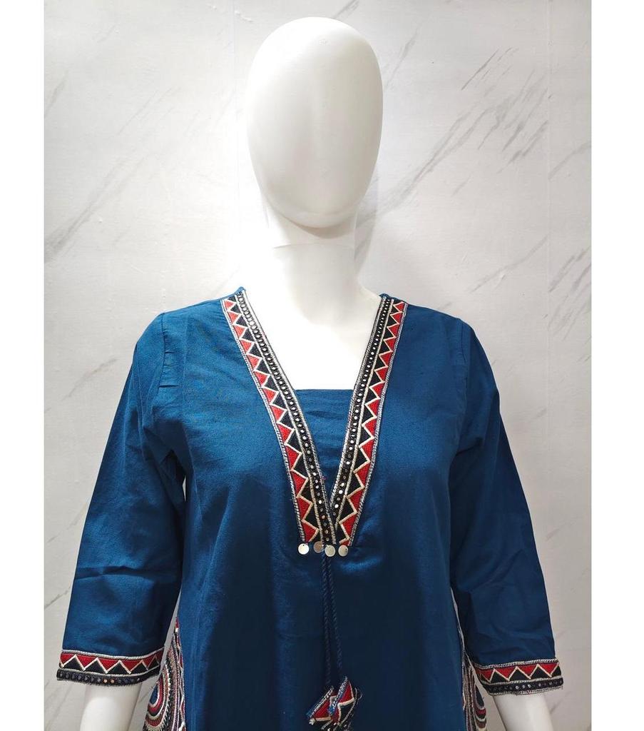 Indian Party Wear Top Tunic Kurta Pant Set Women Designer Cotton Ethnic Wear Kurti Dress