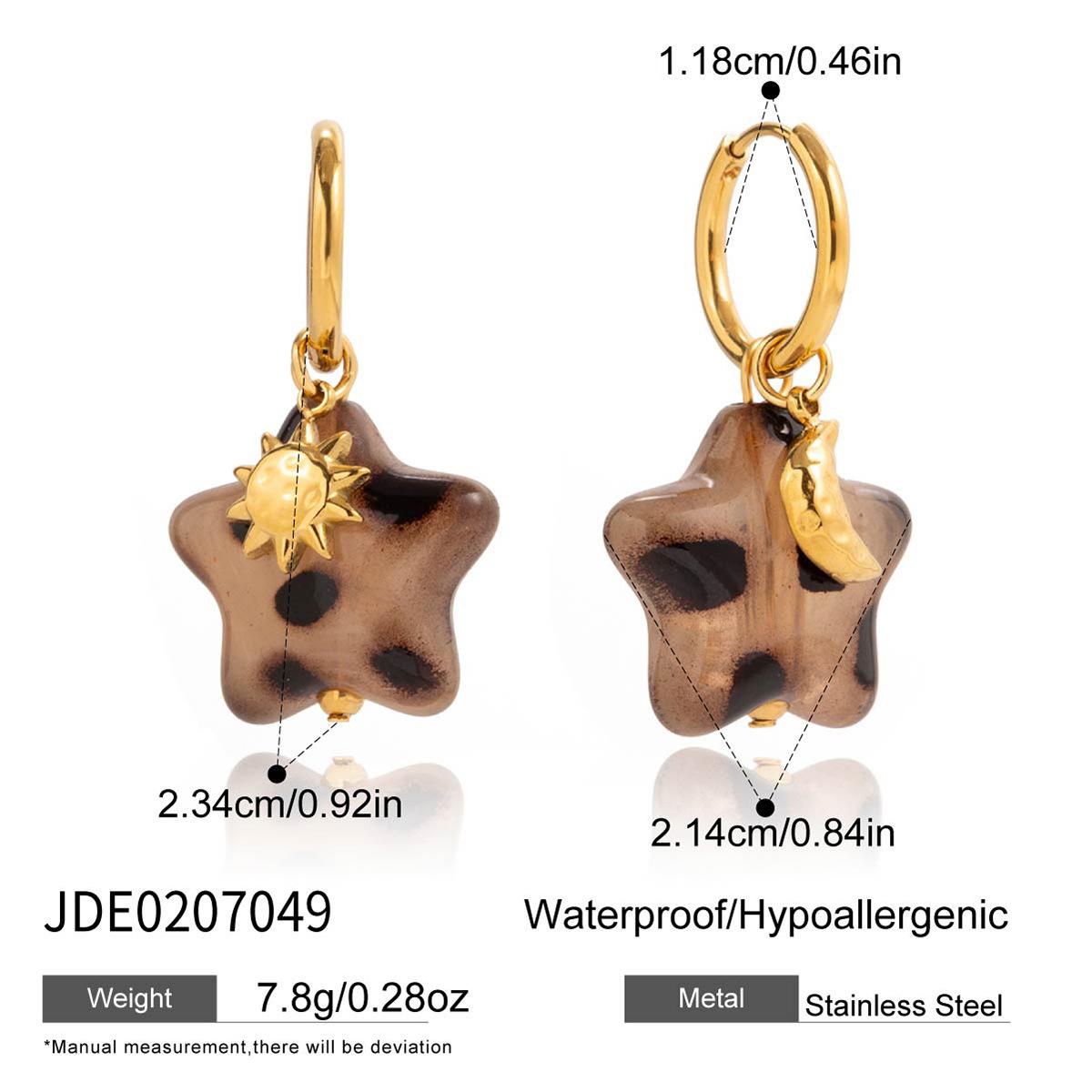 Niche 18K gold design sense retro style leopard print star pendant earrings