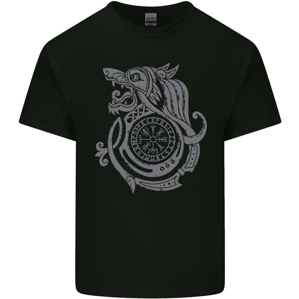 Viking Wolf With Vegvisir Symbol Unisexs Light Cotton TShirt