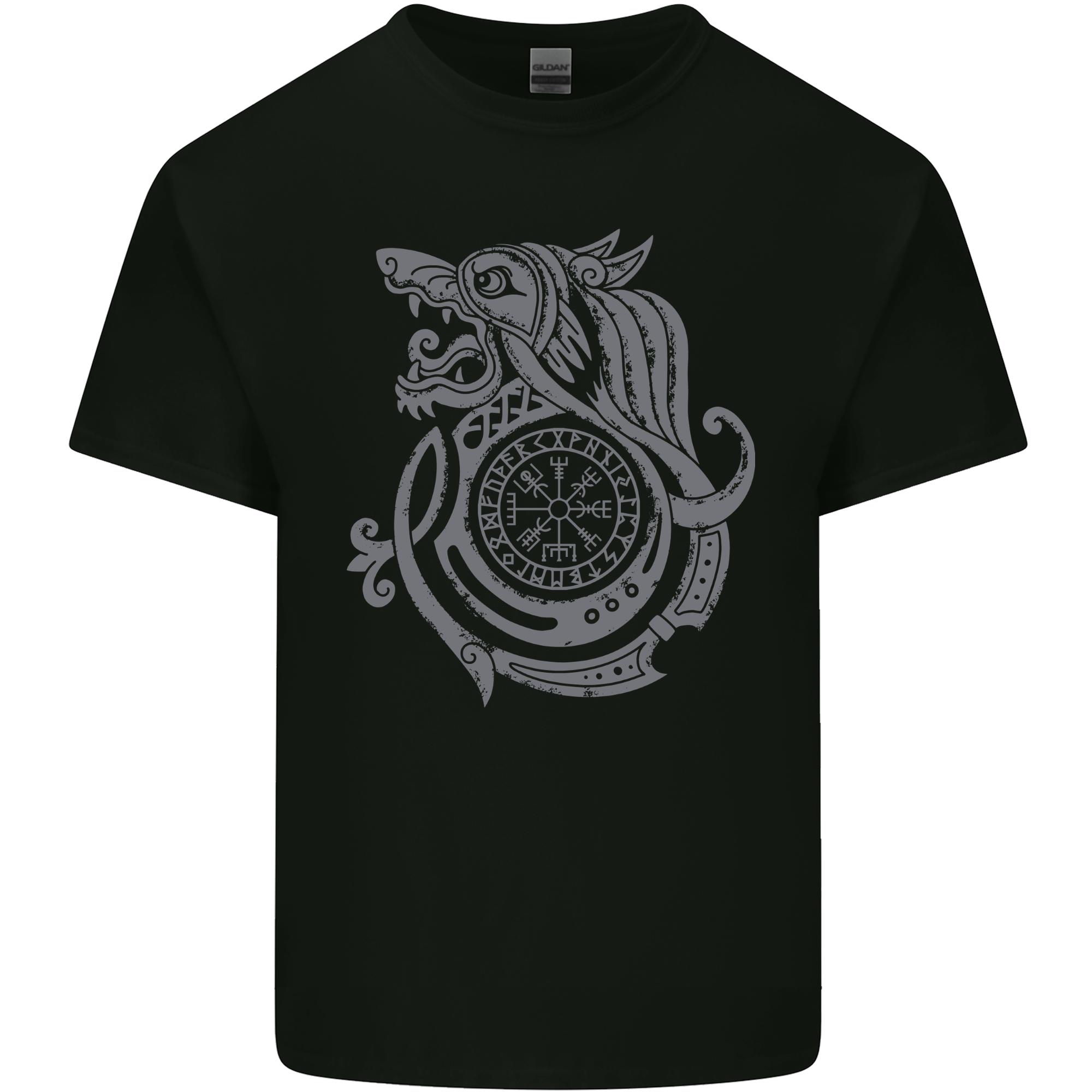 Viking Wolf With Vegvisir Symbol Unisexs Light Cotton TShirt S