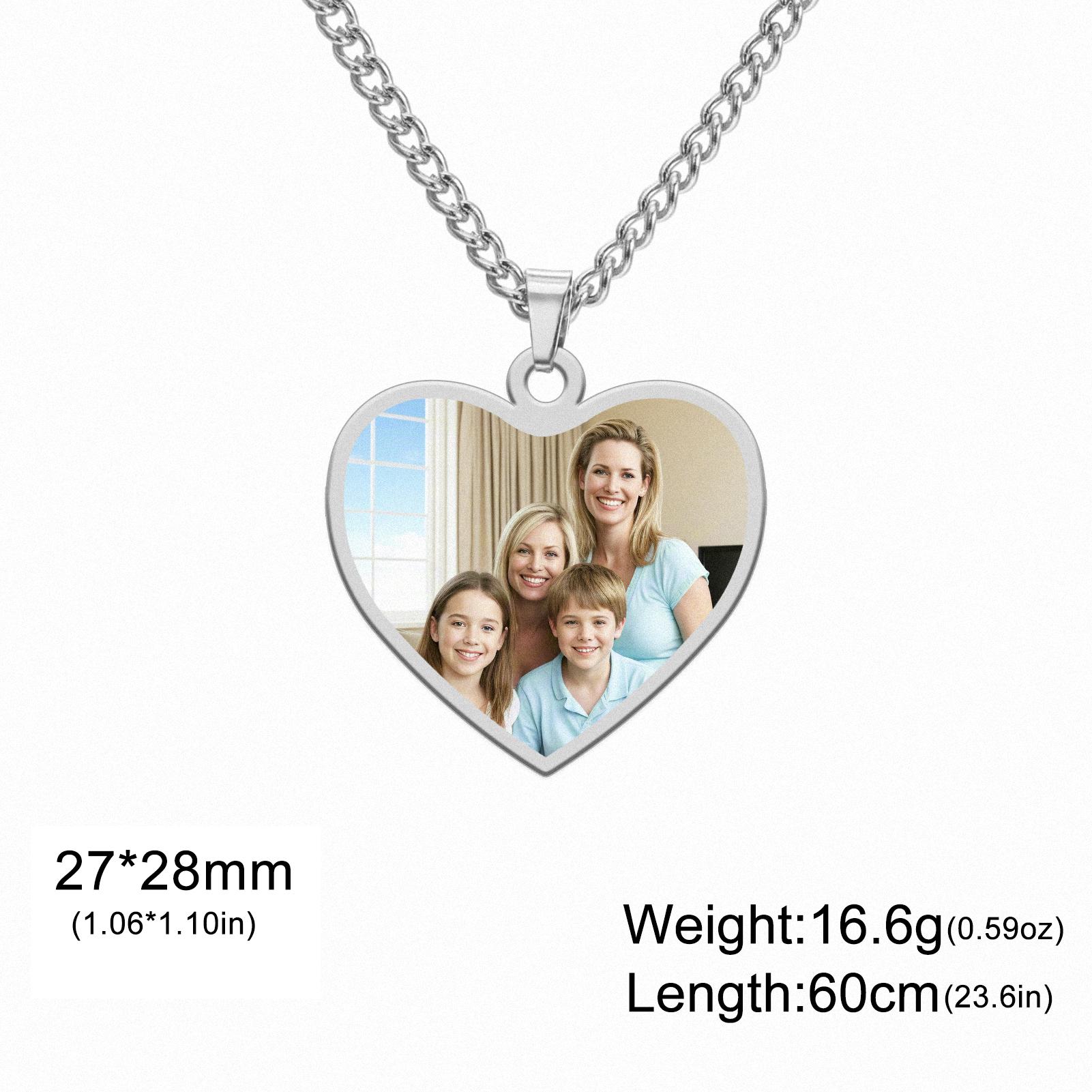 Customized heart-shaped photo necklace with heart-shaped text single-sided and double-sided necklace stainless steel jewelry 45-60cm