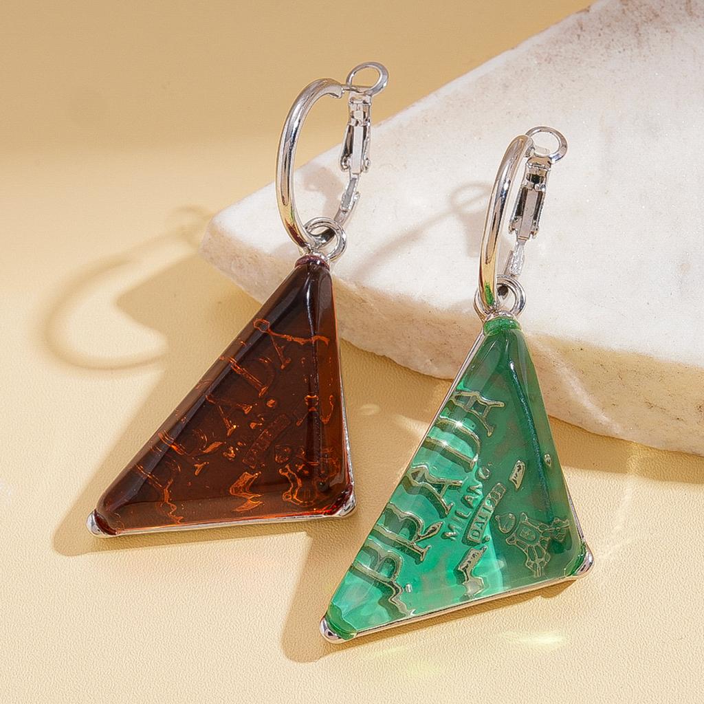 Resin Asymmetrical Geometric Triangle Silver Needle Earrings Vintage Simple Earrings
