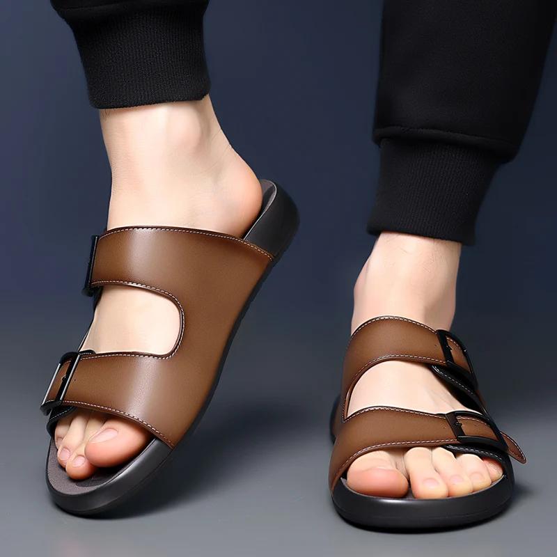 Summer Male Comfortable Luxury Sandals Fashion Casual Outdoor Beach Slippers Breathable Wading Shoes Leather Men Sandals hombre