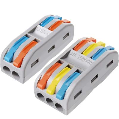 10pcs Mix 2/3 Conductor Compact Splicing Wire Connectors with Colored, 2 Circuit Inline Splices, 28-12 AWG