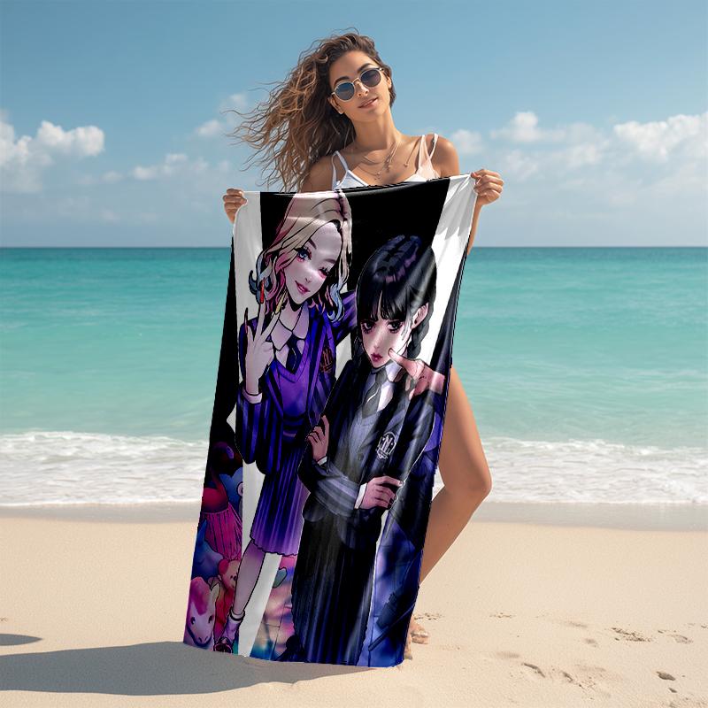 1pc Wednesday (7) Beach Towel, Comfortable and Thick, and Swimming/Bath/Picnic/Camping Towel, Suitable for Seaside Beaches