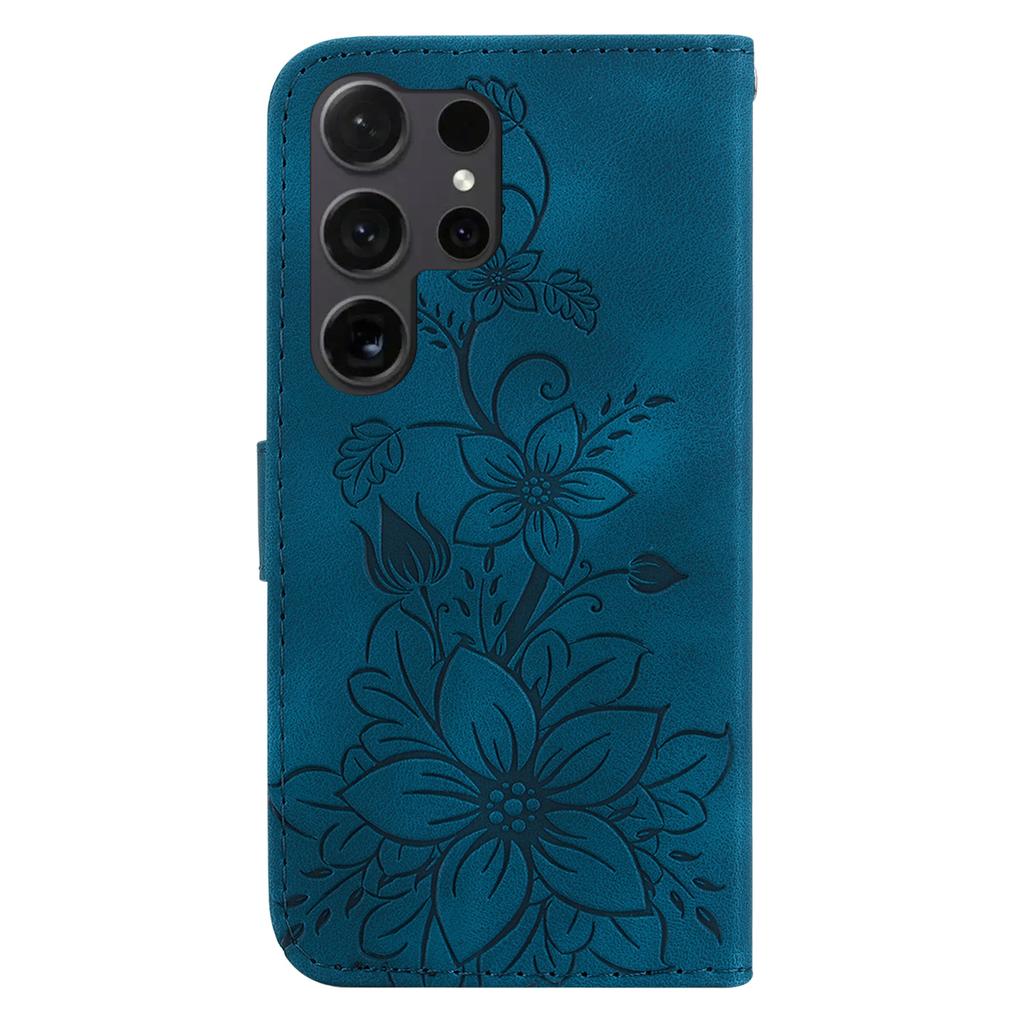 For Samsung Galaxy S25 Ultra Case Lily Flower Imprint Leather Phone Cover with Stand