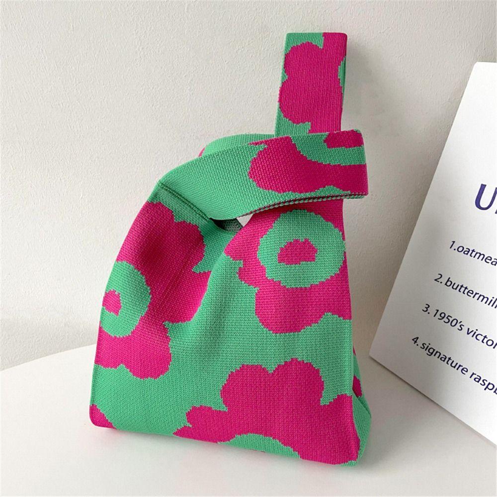 Japanese Art Canvas Handbag Large Capacity Geometric Pattern Shoulder Bag Women's Trendy Versatile Casual Knot Purse & Wrist Bag