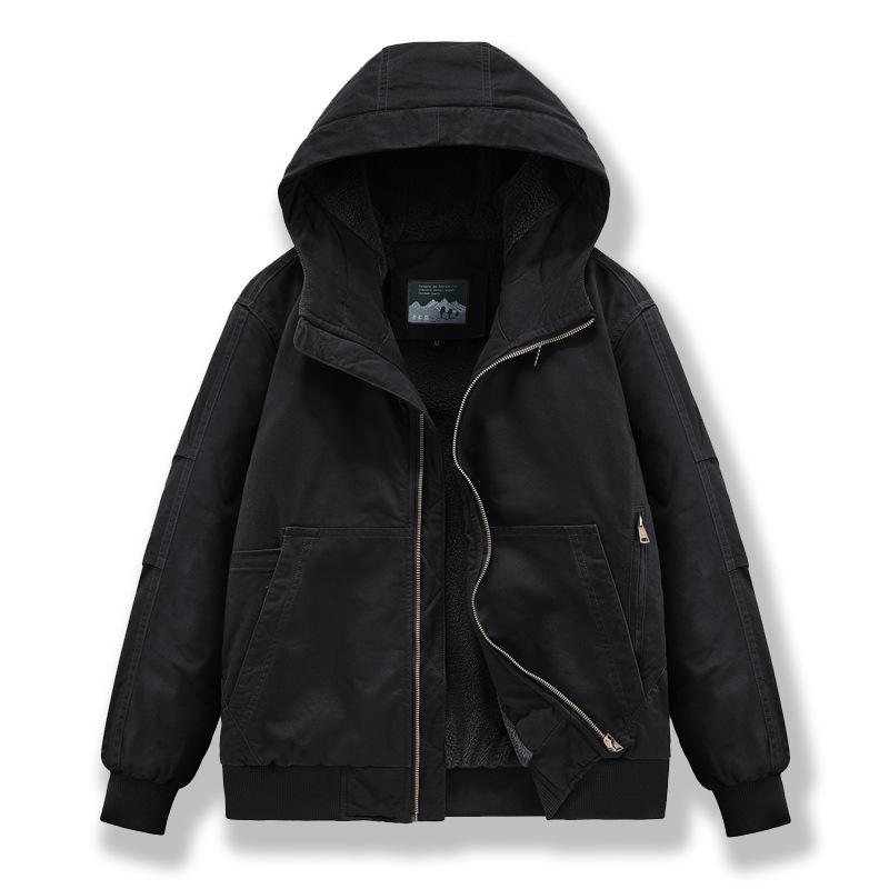 Herrjacka med huva, lös passform, i bomull med fleece - Vinterarbetskläder