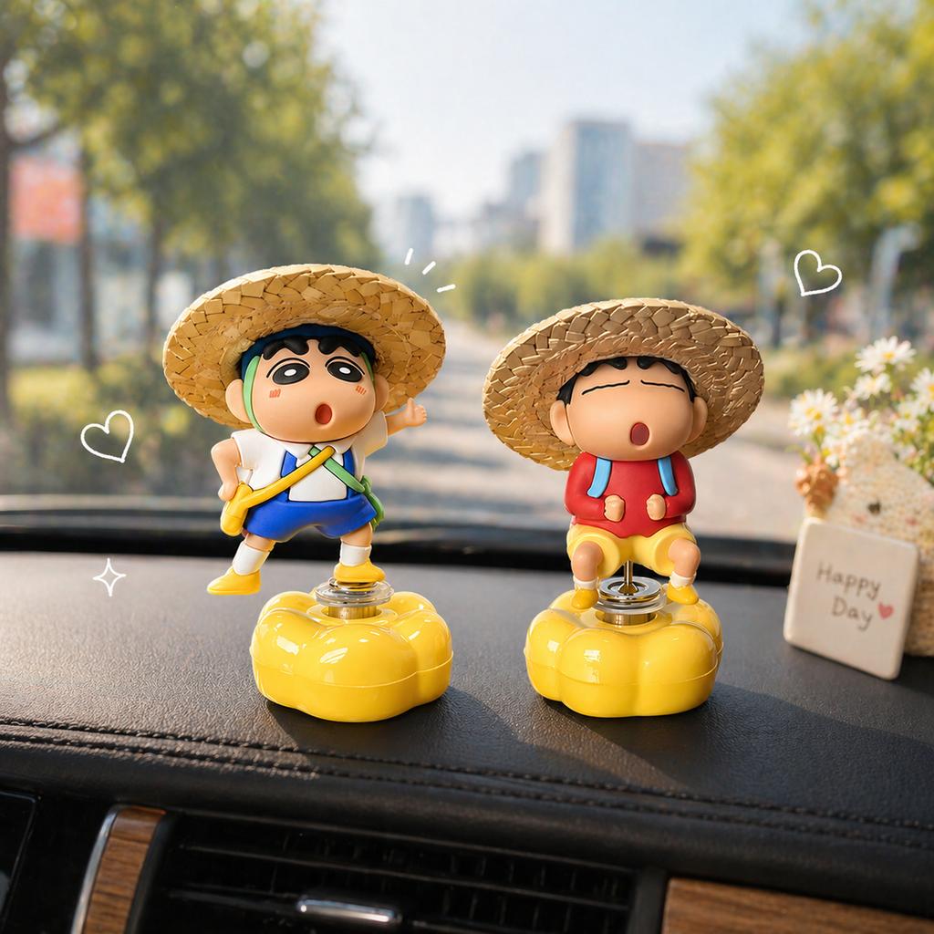 Rotatable Straw Hat Crayon Shin-Chan Car Dashboard Ornaments Auto Interior Console Decor Figurines Desktop Decoration Mini Model