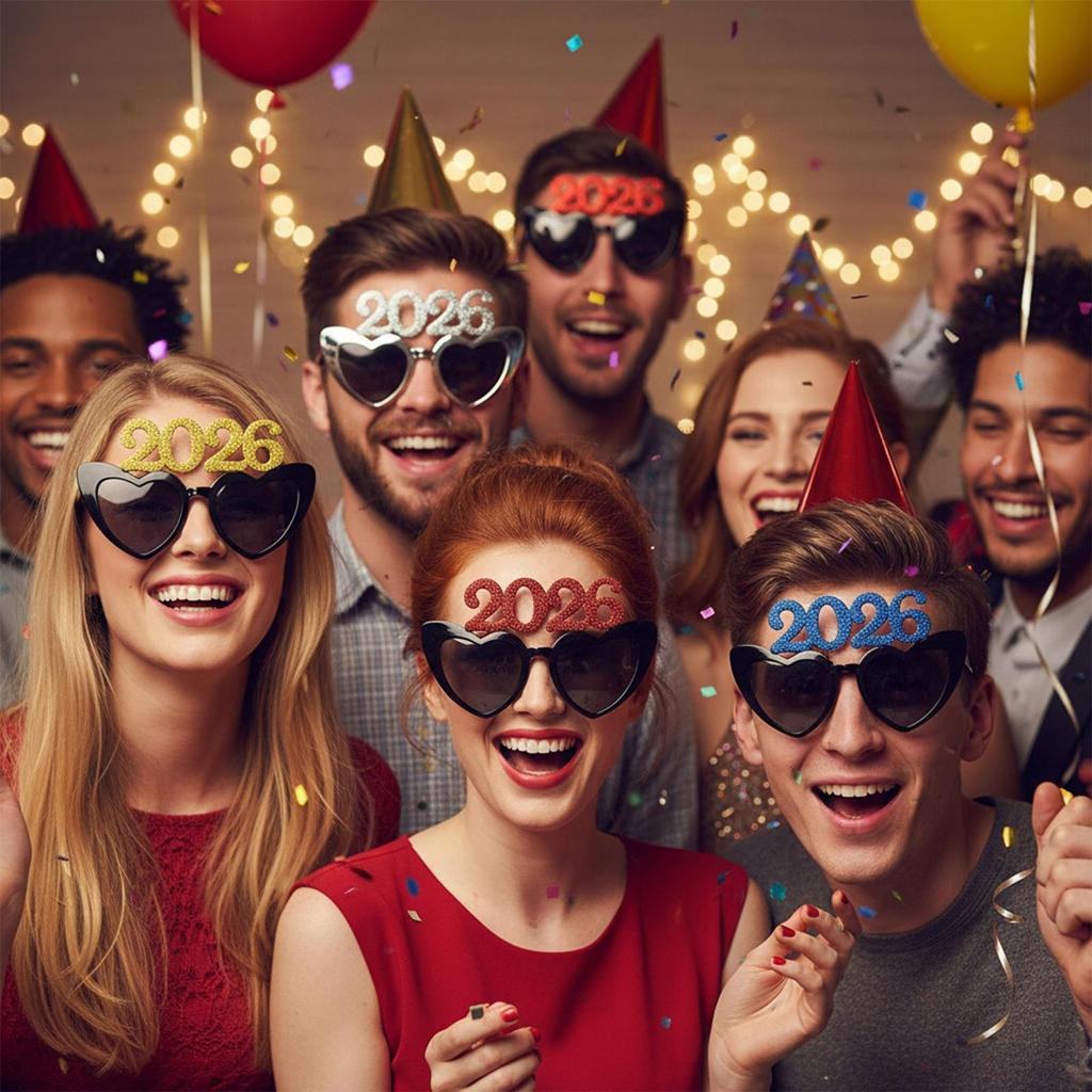 2026 Xmas Party Decoration Funny Glasses Number Eyeglasses 2026 Happy New Year Glasses Diamond Glitter Sunglasses Cosplay Prop
