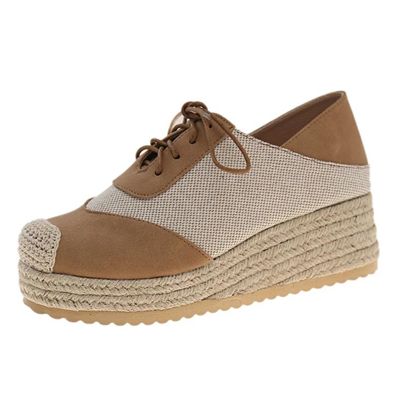 Mixed Color Espadrilles Wedge Shoes for Women Fashion Braided Thick Sole Fisherman Shoes Woman Lace Up Casual Platform Sneakers