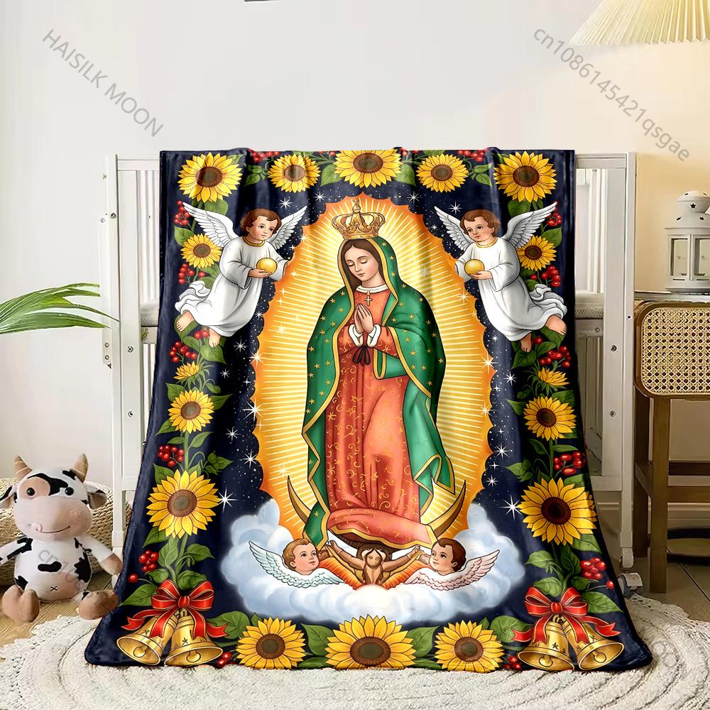 1PC Virgin Mary with Angels Print Believer Pray Blanket Warm Soft Flannel Material Suitable for All Seasons Luxurious Gift
