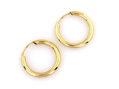 Small 585 Gold Earrings, 15mm Hoops, Sapphire for Girls/women