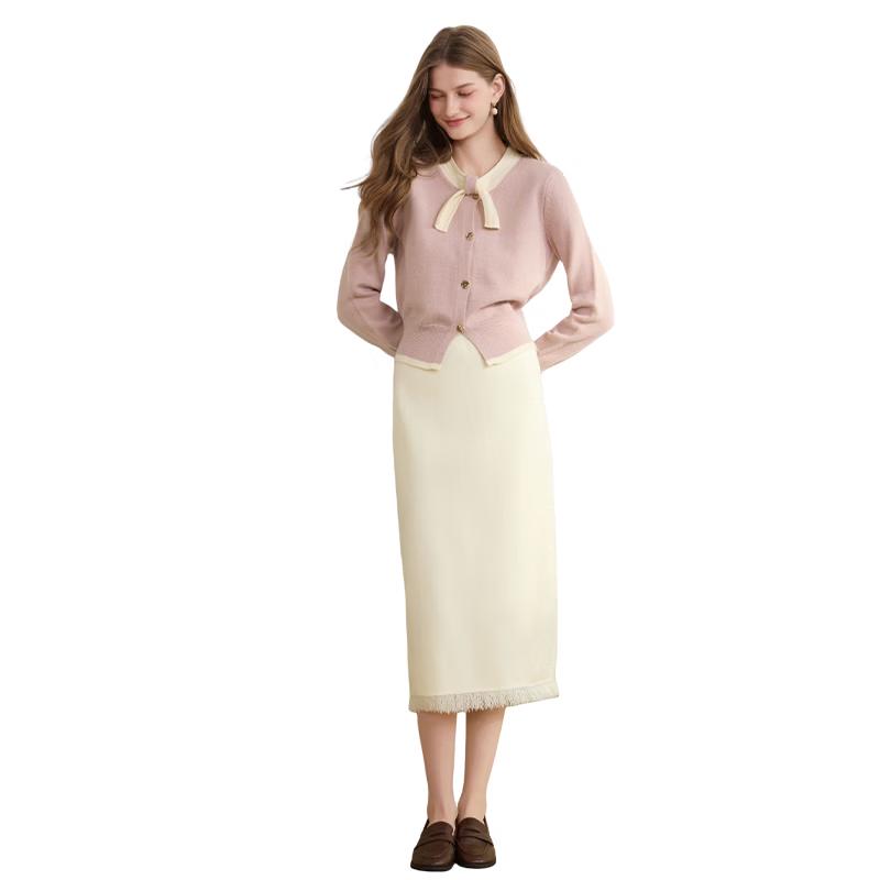 Xiangying Women's High-Waist Fringe Slit Midi Skirt