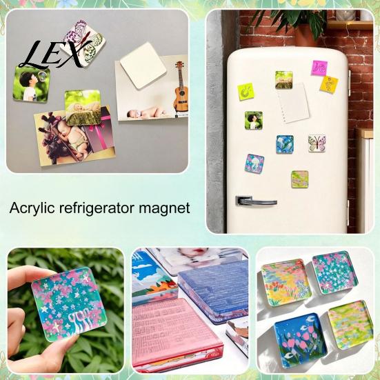 DIY Refrigerator Magnet 5/6/8/10/15/20/24 Sets Acrylic Fridge Kit, Square Decoration with Adhesive Backing, Clear Picture Photo Holder Making