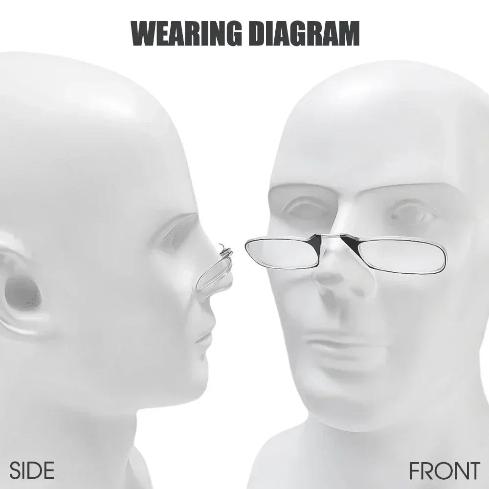 Nose Clip Reading Eyeglasses Men Ladies Portable Hyperopia Glasses Transparent Glasses Folding Glasses with Keychain +10 To +30 +1.0 +3.0
