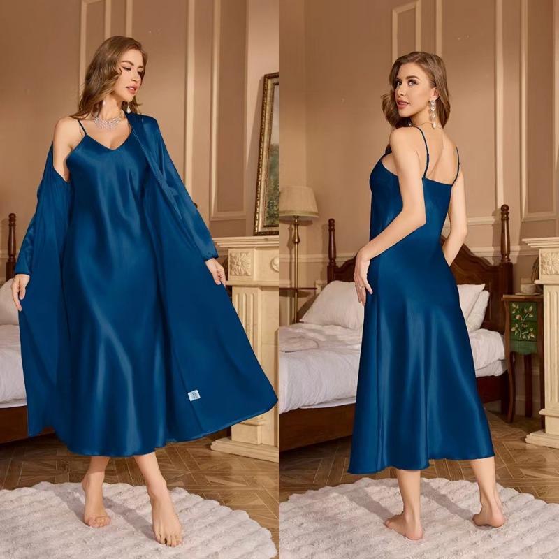 Cozy Women Pajamas Ladies Nightgowns 2pcs Satin Robes Nightdress