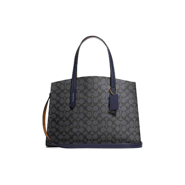 

New COACH Charlie Canvas With Leather Shoulder Bag, Crossbody Bag, Handbag Tubas Women s Black 31210-LIO3N 35.6*14.7*24.1CM