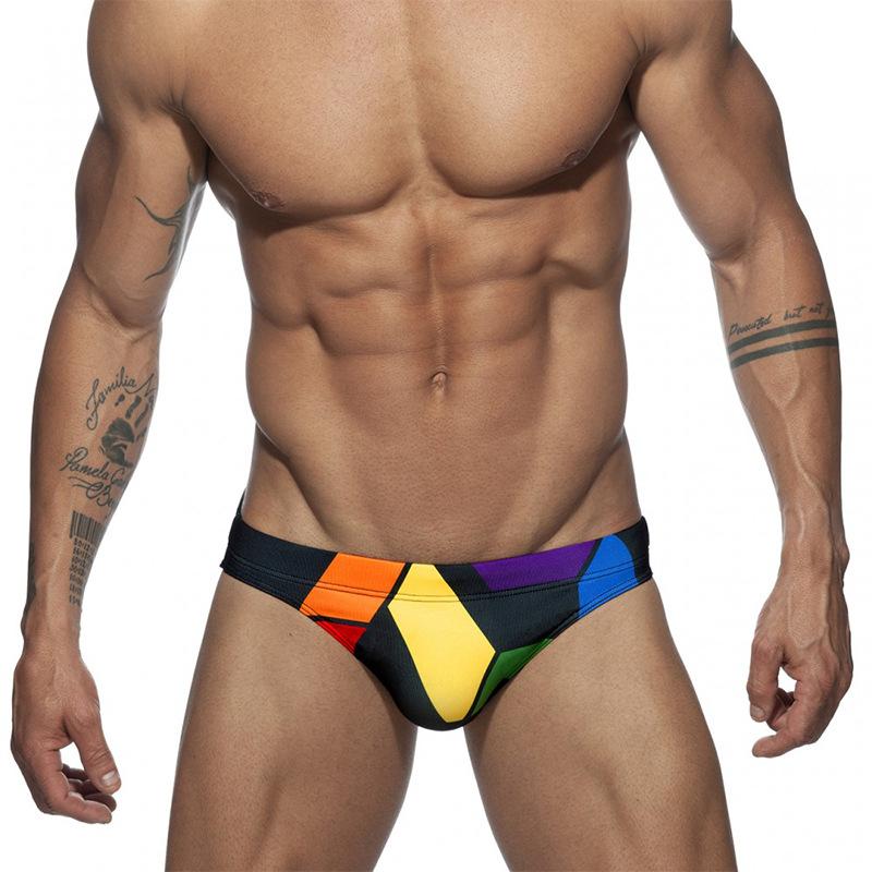 Men's Swimming Trunks Low Waist Printed Triangular Swimming Trunks Tight Tie Up Swimsuit Men's Cup Anti Embarrassing Shorts