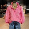 European-American V-Neck Ruffle Puff Sleeve Embroidered Women's Casual Holiday Top